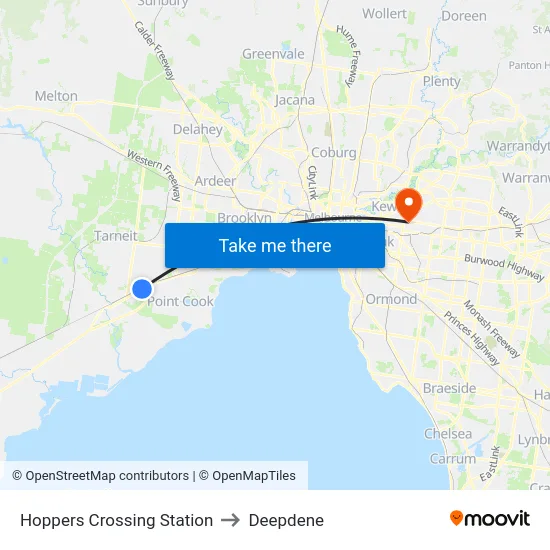 Hoppers Crossing Station to Deepdene map