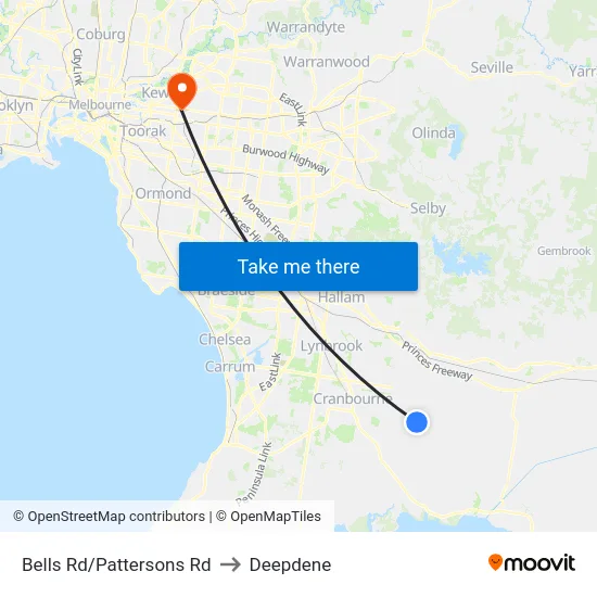Bells Rd/Pattersons Rd to Deepdene map