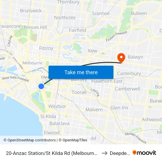 Anzac Station/St Kilda Rd #20 to Deepdene map