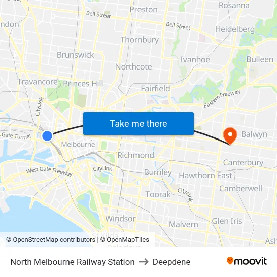North Melbourne Railway Station to Deepdene map