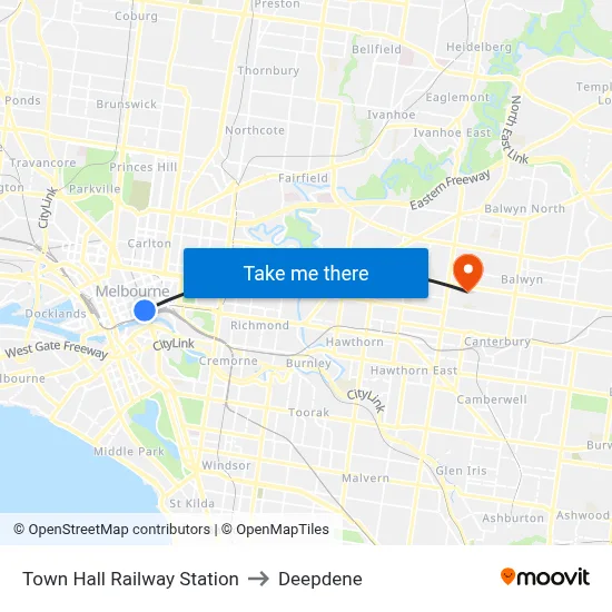 Town Hall Railway Station to Deepdene map