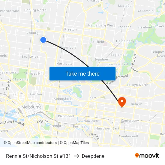 Rennie St/Nicholson St #131 to Deepdene map