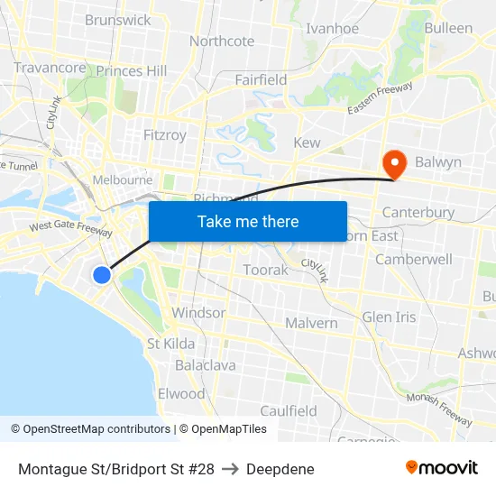 Montague St/Bridport St #28 to Deepdene map