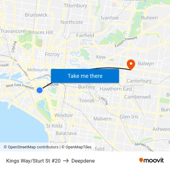 Kings Way/Sturt St #20 to Deepdene map
