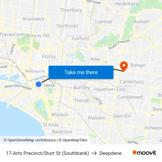 Arts Precinct/Sturt St #17 to Deepdene map