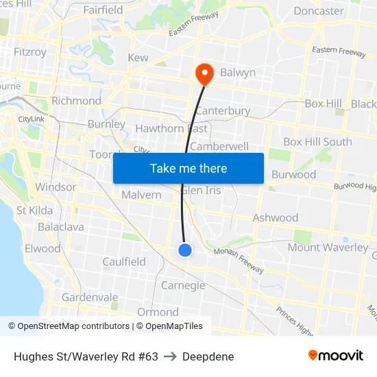Hughes St/Waverley Rd #63 to Deepdene map