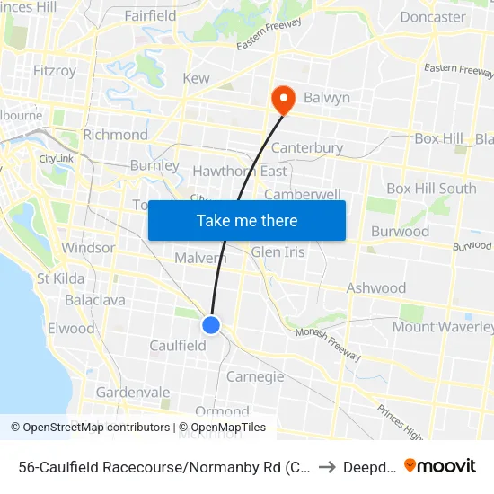 Caulfield Racecourse/Normanby Rd #56 to Deepdene map