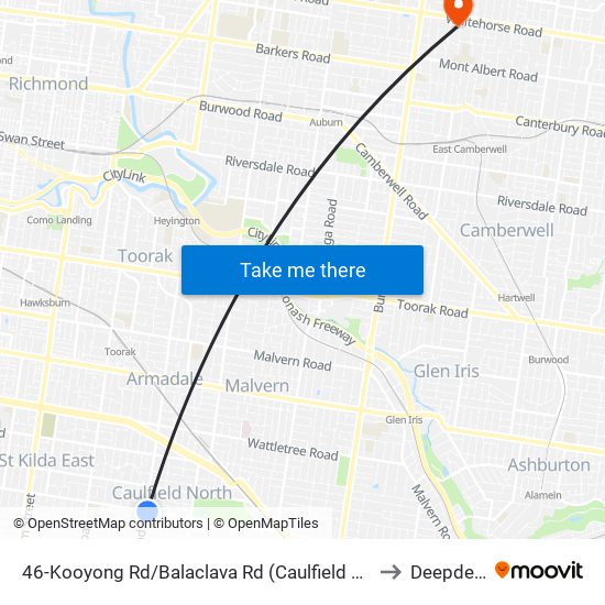 46-Kooyong Rd/Balaclava Rd (Caulfield North) to Deepdene map