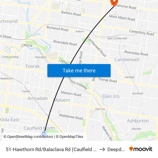 51-Hawthorn Rd/Balaclava Rd (Caulfield North) to Deepdene map