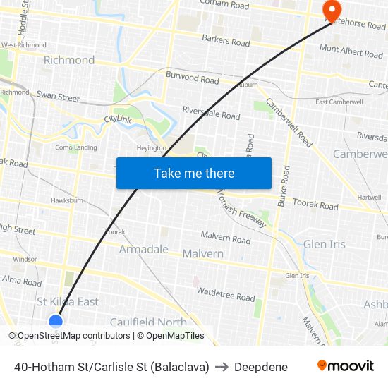 40-Hotham St/Carlisle St (Balaclava) to Deepdene map