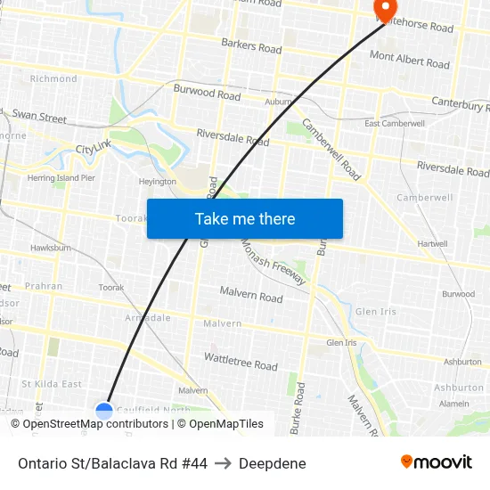 Ontario St/Balaclava Rd #44 to Deepdene map