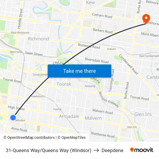 Queens Way/Queens Way #31 to Deepdene map