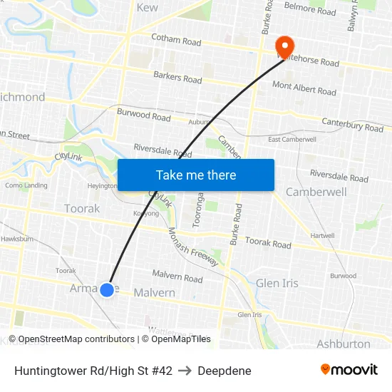 Huntingtower Rd/High St #42 to Deepdene map