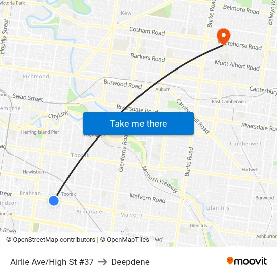 Airlie Ave/High St #37 to Deepdene map