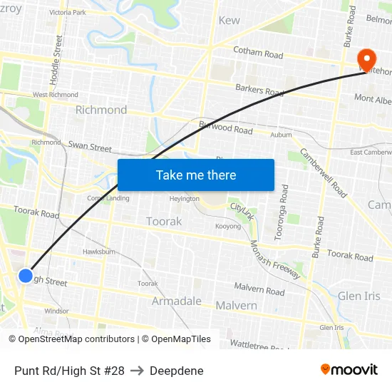 Punt Rd/High St #28 to Deepdene map