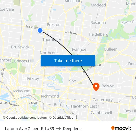 Latona Ave/Gilbert Rd #39 to Deepdene map
