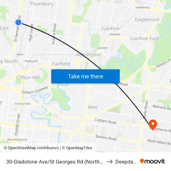 Gladstone Ave/St Georges Rd #30 to Deepdene map