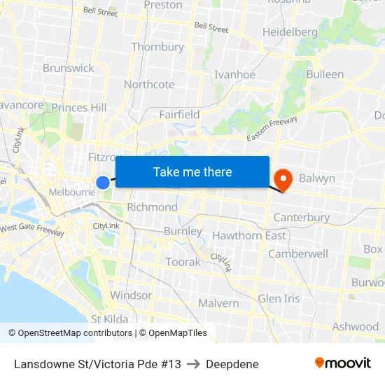 Lansdowne St/Victoria Pde #13 to Deepdene map
