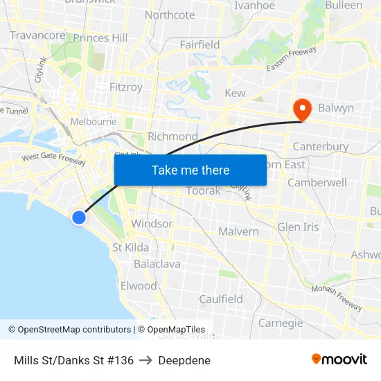 Mills St/Danks St #136 to Deepdene map