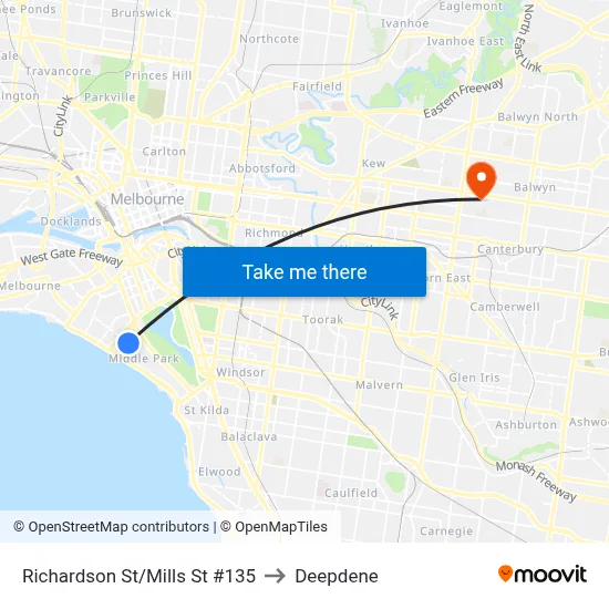 Richardson St/Mills St #135 to Deepdene map