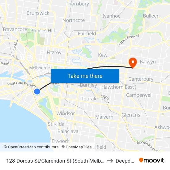 Dorcas St/Clarendon St #128 to Deepdene map