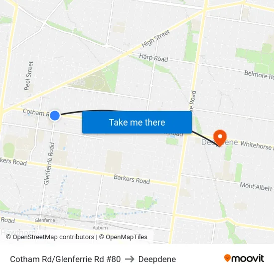 Cotham Rd/Glenferrie Rd #80 to Deepdene map