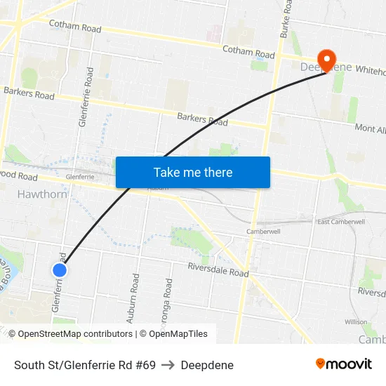South St/Glenferrie Rd #69 to Deepdene map
