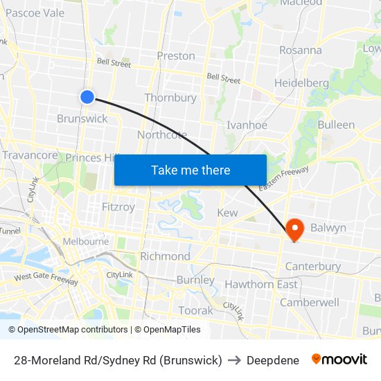 28-Moreland Rd/Sydney Rd (Brunswick) to Deepdene map