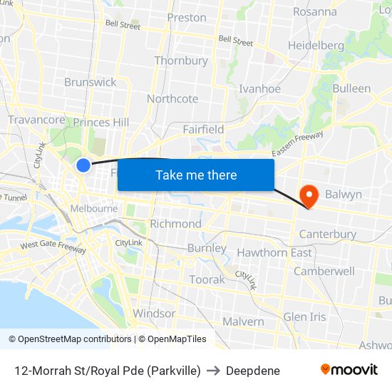 12-Morrah St/Royal Pde (Parkville) to Deepdene map