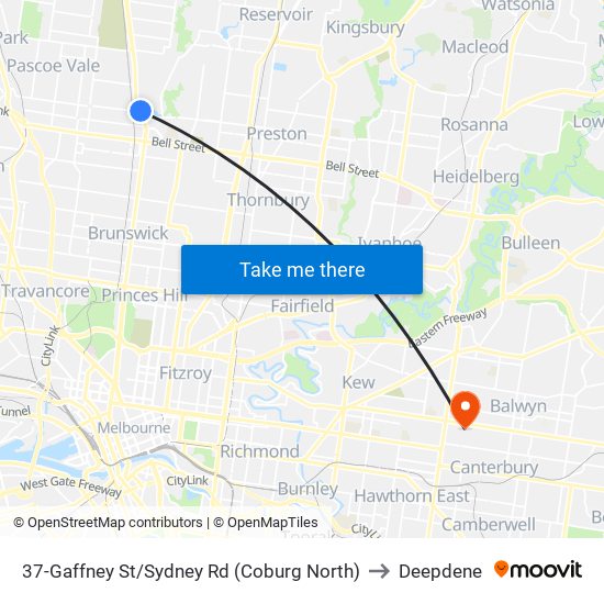 37-Gaffney St/Sydney Rd (Coburg North) to Deepdene map