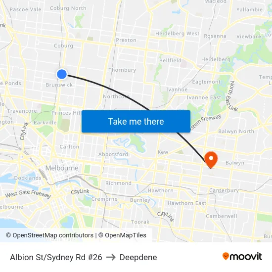 Albion St/Sydney Rd #26 to Deepdene map