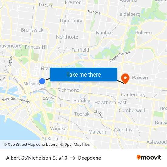 Albert St/Nicholson St #10 to Deepdene map