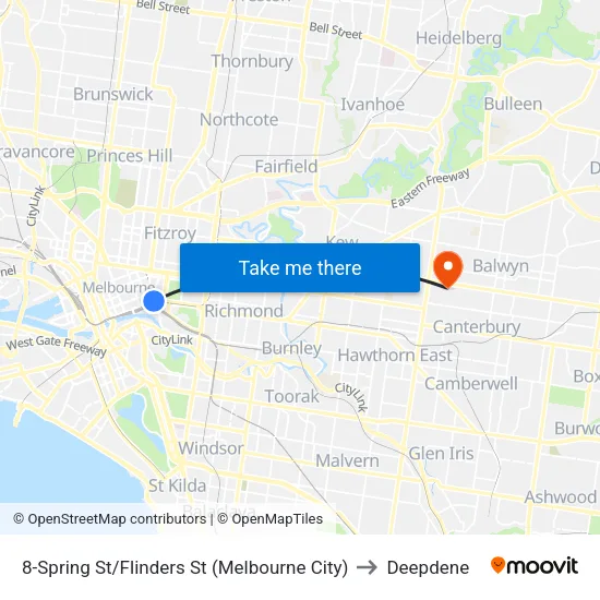 Spring St/Flinders St #8 to Deepdene map