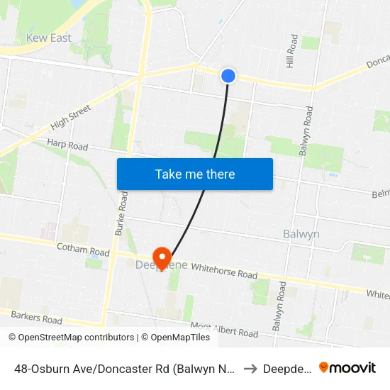 Osburn Ave/Doncaster Rd #48 to Deepdene map