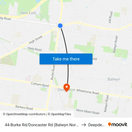 Burke Rd/Doncaster Rd #44 to Deepdene map