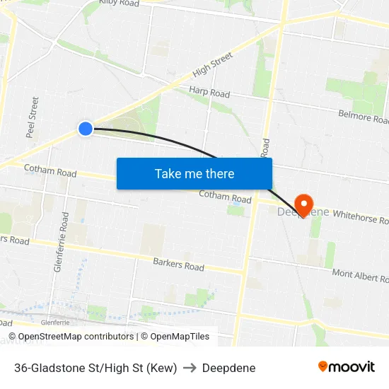 Gladstone St/High St #36 to Deepdene map