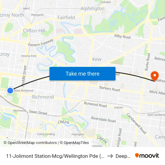 Jolimont Station-Mcg/Wellington Pde #11 to Deepdene map
