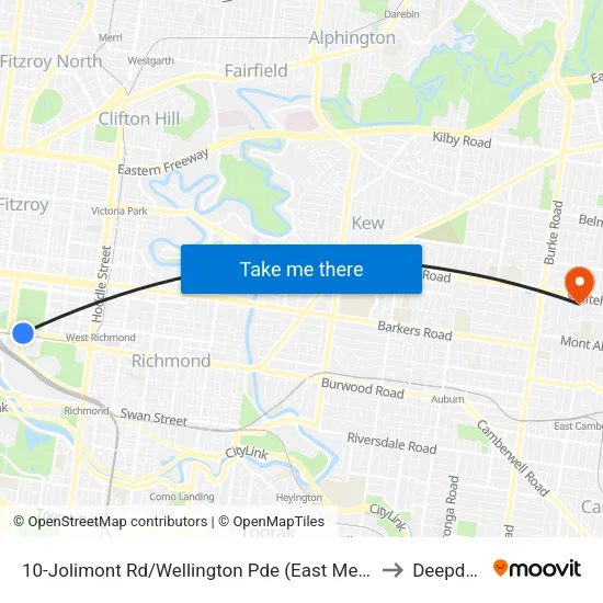 Jolimont Rd/Wellington Pde #10 to Deepdene map