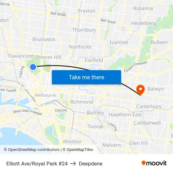 Elliott Ave/Royal Park #24 to Deepdene map