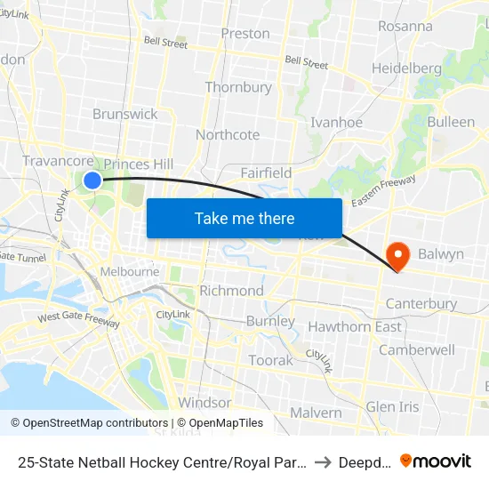 State Netball Hockey Centre/Royal Park #25 to Deepdene map