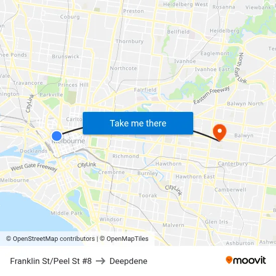 Franklin St/Peel St #8 to Deepdene map
