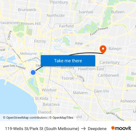 Wells St/Park St #119 to Deepdene map