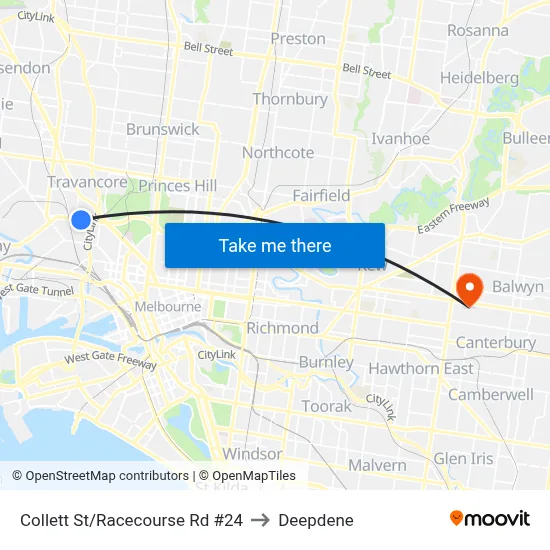 Collett St/Racecourse Rd #24 to Deepdene map