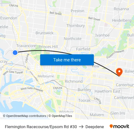 Flemington Racecourse/Epsom Rd #30 to Deepdene map