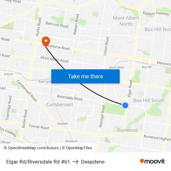Elgar Rd/Riversdale Rd #61 to Deepdene map