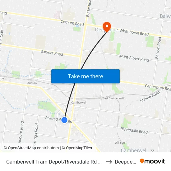 Camberwell Tram Depot/Riversdale Rd #39 to Deepdene map