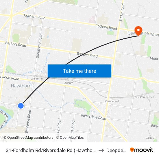 31-Fordholm Rd/Riversdale Rd (Hawthorn) to Deepdene map