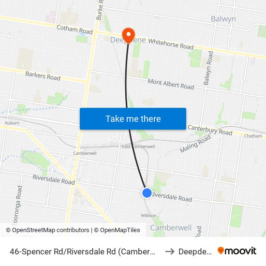 46-Spencer Rd/Riversdale Rd (Camberwell) to Deepdene map