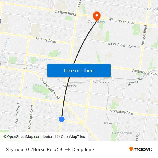Seymour Gr/Burke Rd #59 to Deepdene map