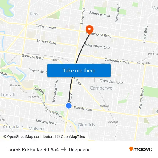 Toorak Rd/Burke Rd #54 to Deepdene map